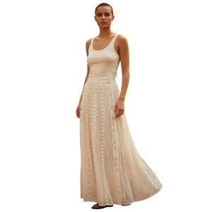Free People Crochet Prairie Maxi Ivory WOMEN'S Skirt, Size Large